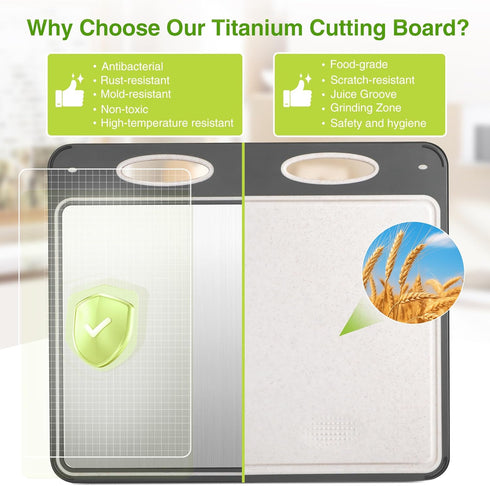 Titanium Cutting Boards for Kitchen - Katuchef Non Toxic Double Sided Metal for Meat/Fish & Wheat Straw PP