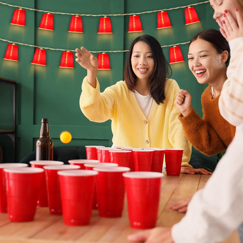 2 Pack 16.4FT 30 Hiboom LED Red Cup String Lights, Trailer Park Party Decorations, Battery Operated Mini Shot Cups