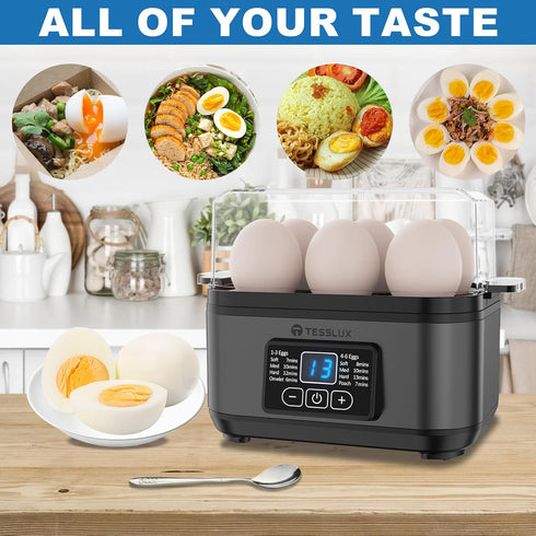 6 Tesslux Electric Rapid Egg Cooker, Egg Capacity for Hard Boiled Eggs, Poached Eggs, Scrambled Eggs, or Omelets Maker