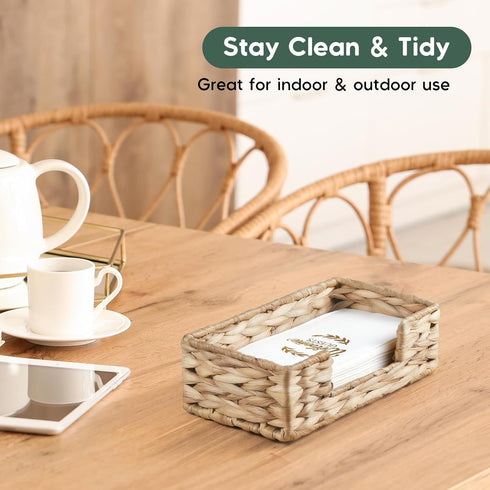 ZMZKKLL Napkin Holder for Bathroom, Woven Wicker Water Hyacinth Guest Towel Holder Tray, Disposable Paper Hand Towel