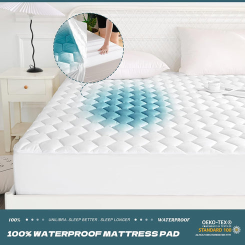 UNILIBRA Full Mattress Protector Waterproof, Deep Pocket Mattress Pad Cover Up to 18 Inches, Quilted Fitted Topper