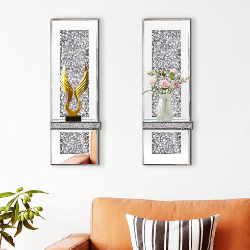 Azonsdop Set 2, Crystal Crushed Diamond Mirrored Candle Sconces of Glam Silver Wall Candle Holders for Living Room