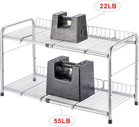 Flagship 2 Tier Under Sink Organizers and Storage Rack, Expandable Cabinet Shelf for Kitchen Bathroom, Silver