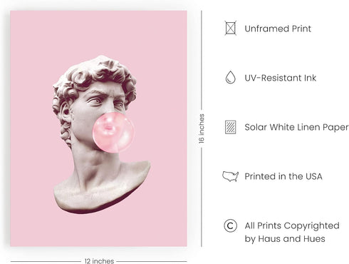 HAUS AND HUES David Bubble Gum Pop Art Poster - Pink Wall Decor, Unframed 12” x 16” Pictures for Room Aesthetic
