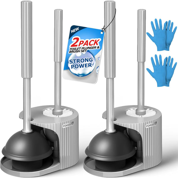 FORASTO 2Pack 2 in 1 Toilet Brush and Plunger Set, Extended Handle