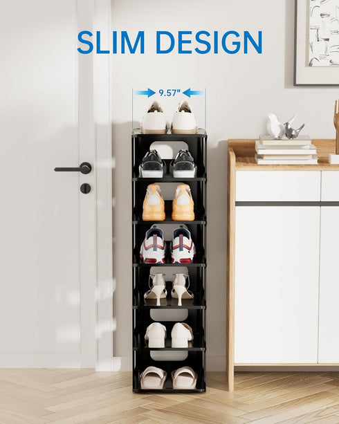 7-Tier Closet HAIXIN Vertical Narrow Tall Shoe Rack for Front Door Entrance, Sturdy Stackable Shoe Rack Organizer