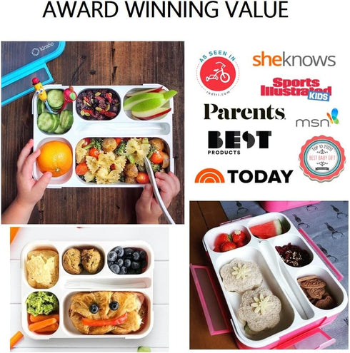 Bento Lunch Box for Kids & Adults, Leakproof Containers with 6 Compartments, BPA-Free Utensils, Blue & Pink Set
