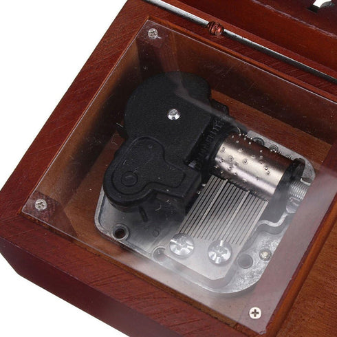 FnLy Antique Engraved Wooden Wind-Up Musical Box, Love Story, with Silver-Plating Movement, Rectangle