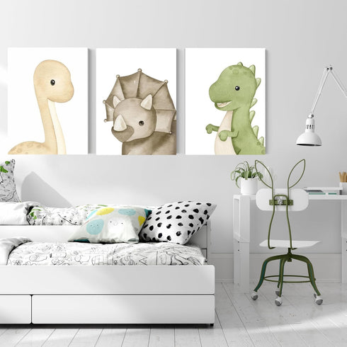 arfitest 12x16 Inch Set 3 Dinosaur Wall Art Kids Boys Room Canvas Wall Decor Dino Nursery Wall Art Pictures Baby