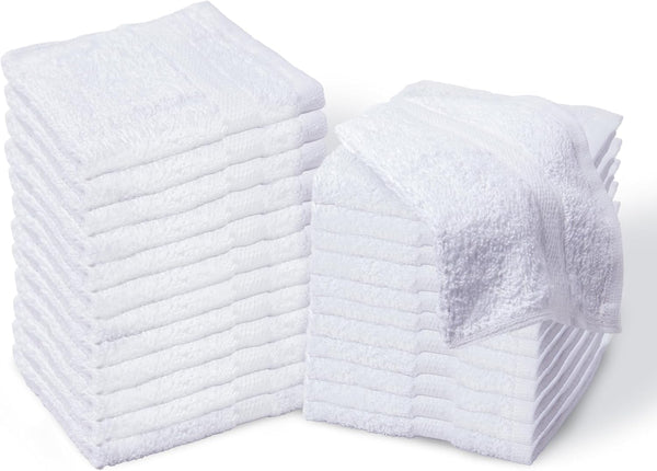 Living Fashions Premium White Cotton Washcloths Set of 24 - Thick Loop