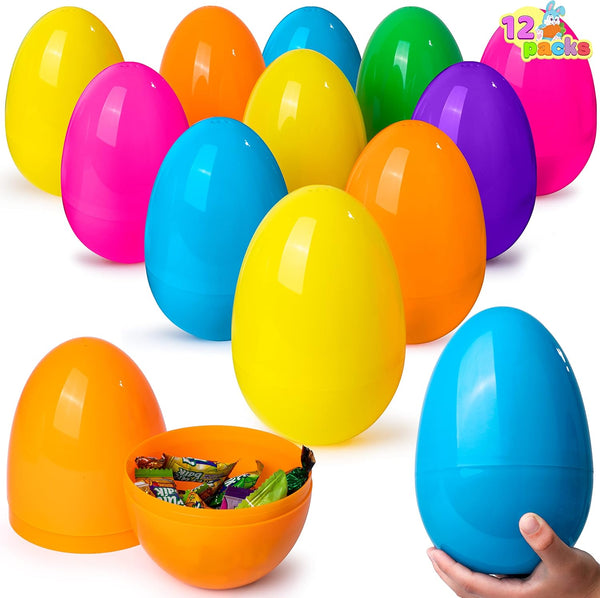 JOYIN 12 Pieces 7" Jumbo Plastic Bright Solid Easter Eggs Assorted Colors