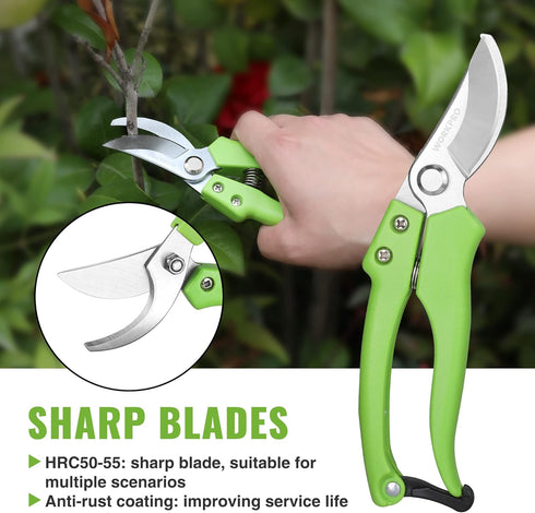 WORKPRO 2 Pcs Garden Clippers Kit, 8" Bypass Pruner & 8.5" Straight Blade Shear for Trimming Plants & Flowers