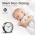 Analog Alarm Clock - 4 inch Super Silent Non Ticking Small Clock with Night Light, Battery Operated, Black Decor