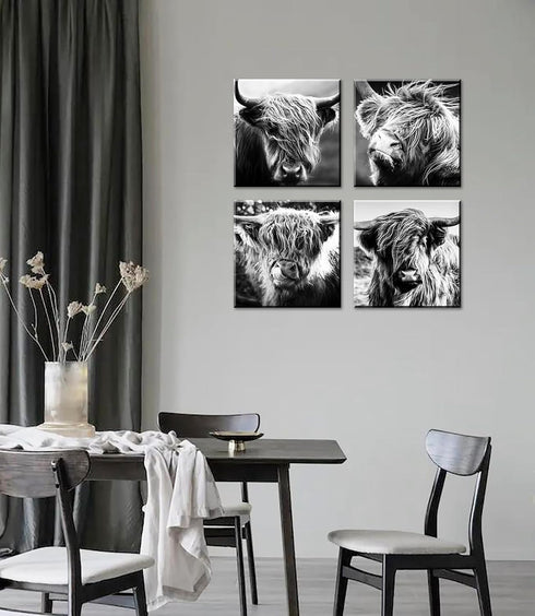 DJSYLIFE Highland Cow Wall Art - Black and White Cow Pictures, Modern Rustic Decor for Bedroom or Office