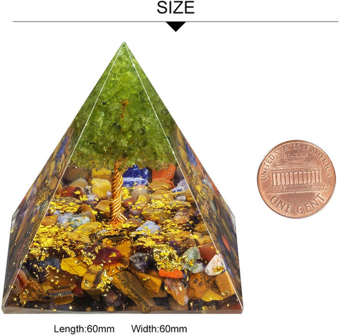 TUMBEELLUWA 2.36in 7 Chakra Crystal Tree of Life Orgonite Pyramid Generator, Handmade Energy Stones Decor