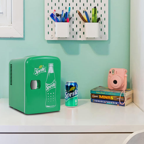 Sprite 4L Mini Fridge, 6 Can Portable Cooler Warmer, Personal Travel Refrigerator for Office, Skincare