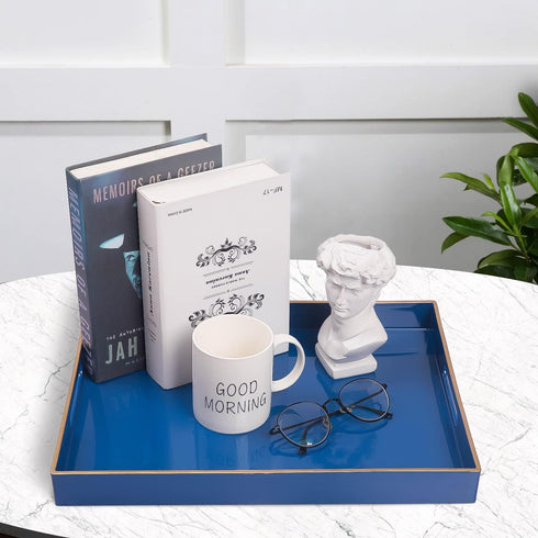 15.7 11.8 1.57" MAONAME Royal Blue Serving Tray with Handles, Rectangular Decorative Tray, Modern Coffee Table Trays