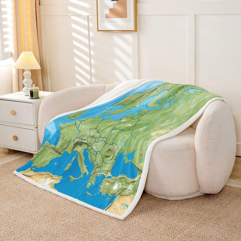 90" 90" Feelyou World Map Sherpa Blanket - Continental Europe Fleece Throw, Ocean Nautical Sea Adventure Plush