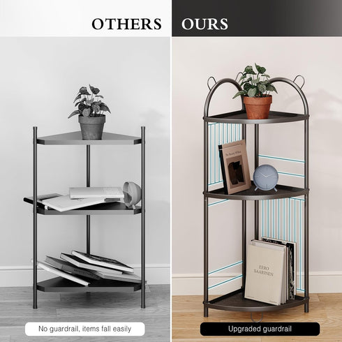 3 Corner Bathroom Shelf Metal Short Corner Stand Shelf Black Small Bathroom Storage Corner Shelf Unit for Toilet Shower