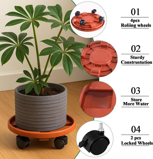 Tulpeed 3 Pack 10 Inch Rolling Plant Stand with Wheels Plant Caddy with Wheels Heavy Duty Plant Dolly Roller Base