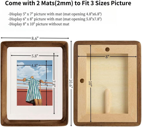 8x10 5x7 6x8 8 10 FLECHAZO Picture Frame Wood with and Mat, Natural Solid Walnut Wooden by Photo Frames for Tabletop