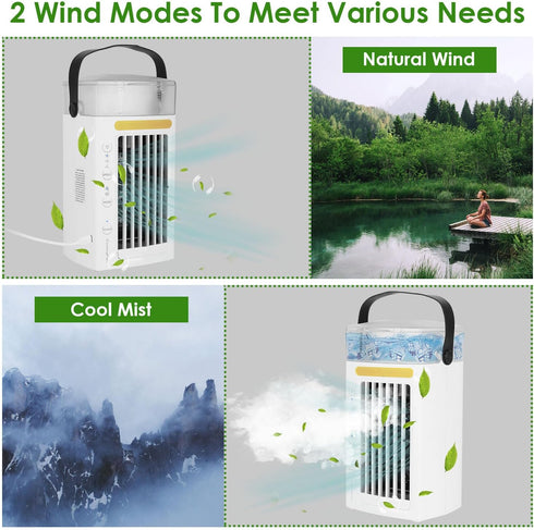 Portable Air Conditioners, Evaporative Cooler with Water Mist, USB Powered Mini Fan for Bedroom Office Home