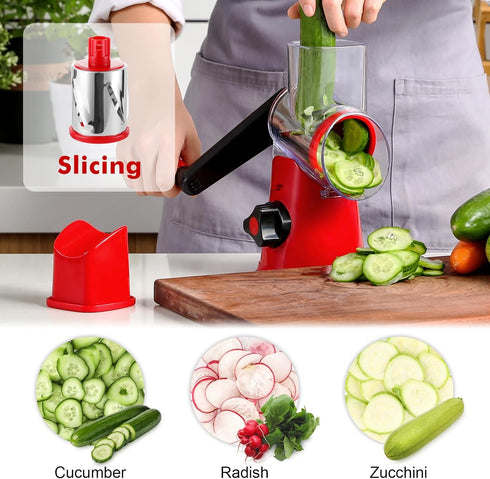 Rotary Cheese Grater for Kitchen, Vegetable Slicer with 3 Drum Blades, Fast Cutting Shredder for Cheese and Nuts