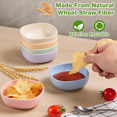 6 Pack Wheat Straw Soy Sauce Dishes, 4.5 oz Small Dessert Bowls, Unbreakable Dipping Bowls