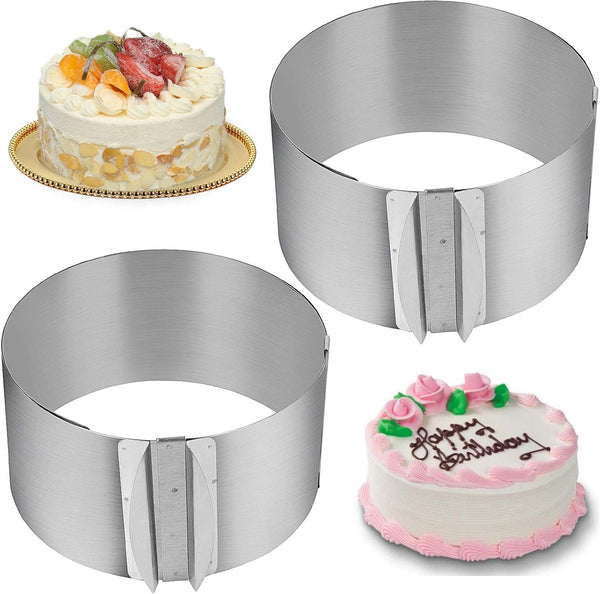 2 PCS Adjustable Stainless Steel Cake Mold Ring Set, 6 to 12 Inch Round Mousse Ring for Baking Supplies