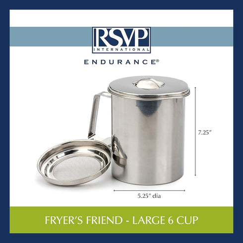 RSVP International Endurance Stainless Steel Fryer's Friend Pot Can, 6 Cup, Includes Mesh Strainer