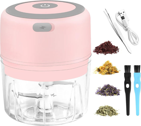 Electric Herb Grinder, 3.5 Inch Large Grinders for Dry Fresh Herbs and Spice, Portable USB Charge, Pink