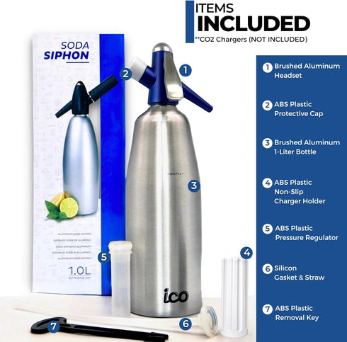 8g C02 1L/1 ICO Soda Siphon, Sparkling Water Maker, Soda Maker, Carbonated Water Machine for Fresh Soda Water