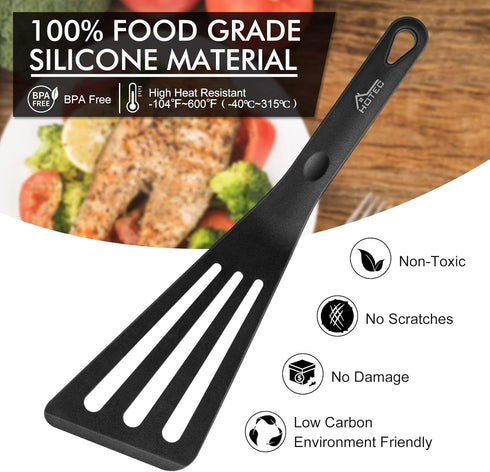 HOTEC Heat Resistant Silicone Slotted Fish Turner Spatula Set, Flipper Cooking Spatulas for Non Stick Cookware