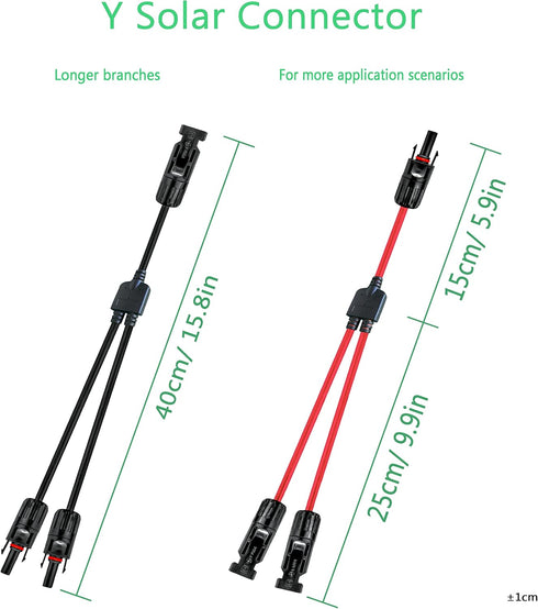 Y Solar Connector, Solar Y Branch Parallel Cable, 10AWG 45A Waterproof IP68 40CM Cable for Solar Panels
