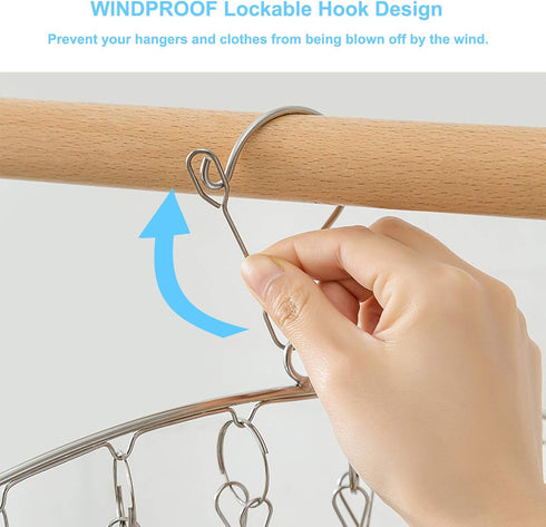 Clothes Hanger with 10 Clips, Stainless Steel Laundry Drying Rack 6 Pack, Windproof Clip and Drip Hanger for Socks,
