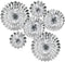 Hanging Paper Fans Party Set, Silver Round Pattern Paper Garlands for Birthday, Baby Shower, Graduation, Set of 6