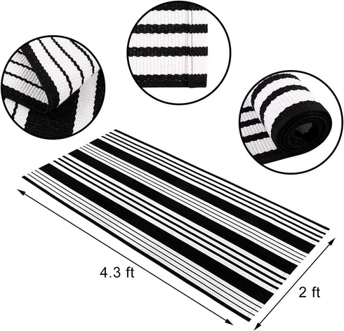 Front Door Rug 2'X4.3', Black/White Door Mats Outdoor Front Porch Rug Striped Entryway Rug Machine Washable Indoor/Outdoor Rugs Cotton Hand Woven Kitchen Rug for Entry/Doorway by Tiveney