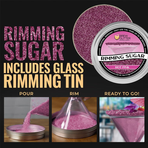 Rimming (4oz, 1x Brew Glitter - Neon Pink Sugar Bar Tin) Cocktail Garnish for Mixed Drinks & Refreshments