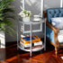 2-Tier HollyHOME Round Side Table, Outdoor Small Folding Accent Stand with Removable Tray, Anti-Rust Metal Asional