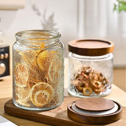 Yiluokuang 24 OZ Set Counter -2 Pack Airtight Glass Storage Jar with Bamboo Lid - Vintage Glass Jar Vintage Food
