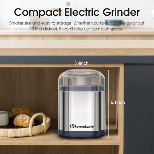 Herb Grinder Spice Grinder, 200W Electric Grinder with Stainless Steel Blade, Compact Size, 5.11in