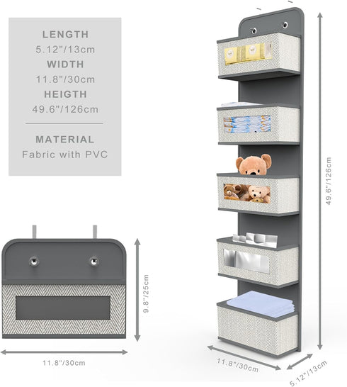 Over The Door Hanging Organizer with 5 Big Pockets, Wall Mount Storage for Pantry, Closet, and Nursery
