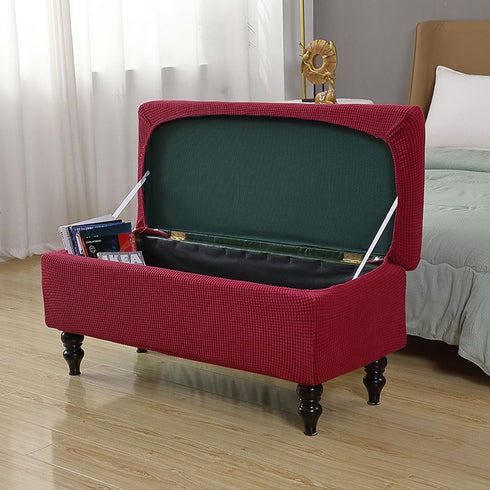 Lussenwert Ottoman Cover Rectangle - Stretch Jacquard Storage Bench Cover With Elastic Bands and Ties, Removable