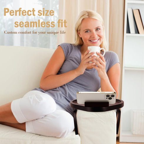 360 Couch Arm Tray Table,Bamboo Sofa Side Tables Clip-on Couch with Phone Holder,Foldable Sofa Armrest Tray