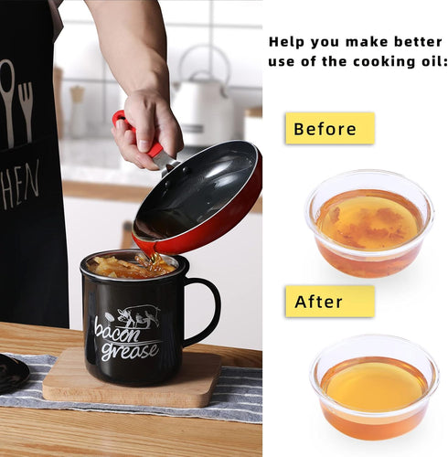 Ceramic Bacon Grease Keeper with Strainer - Kitchen Storage Solution