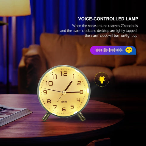 Alarm Clock for Bedroom,Loud Analog Clock with Silent Non-Ticking,Voice Controlled Light,Small Clock