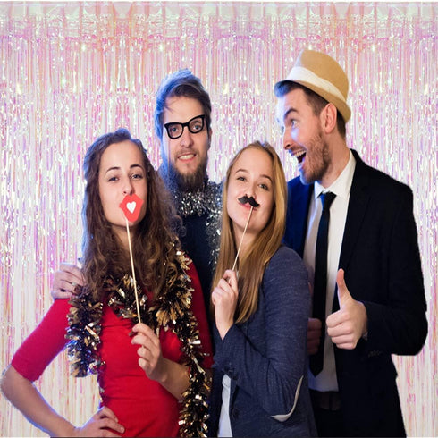 CCINEE 2pcs Metallic Foil Fringe Curtain - Transparent Pink Backdrop for Party Decoration