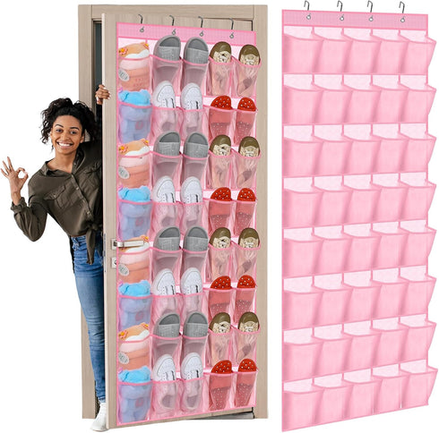 40 Closet Windyun Over the Door Shoe Organizer Large Breathable Mesh Pockets Pink Hanging Shoe Rack for Behind Door