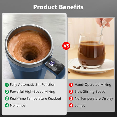 18 oz Self Stirring Coffee Mug with Temperature Display, Rechargeable Self Stirring Mug with Lid, Automatic Self