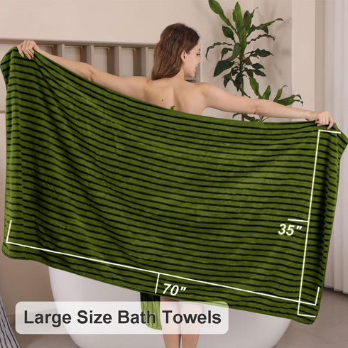 8 Set Sheet-2 Towels,2 Towels,4 Pcs Army Green Cabana Stripe Large Bath Towel Oversized Bath Bath Hand Washcloths Soft